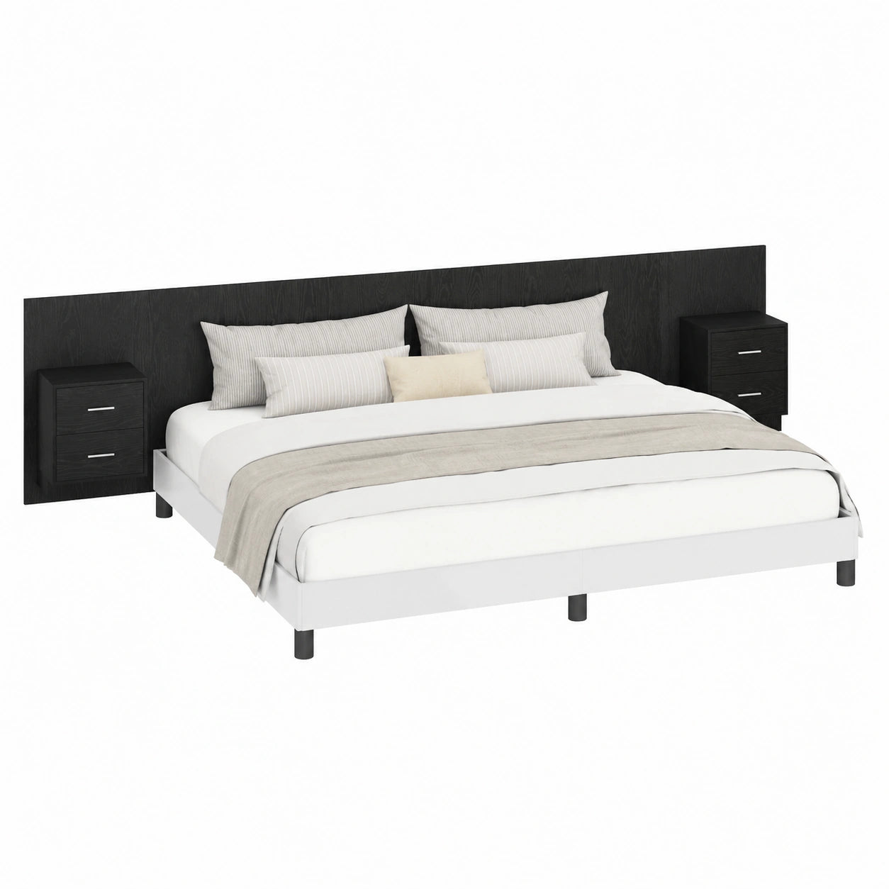Lit, 3 pièces, avec rangement, en chêne, coloris noir, pour la chambre