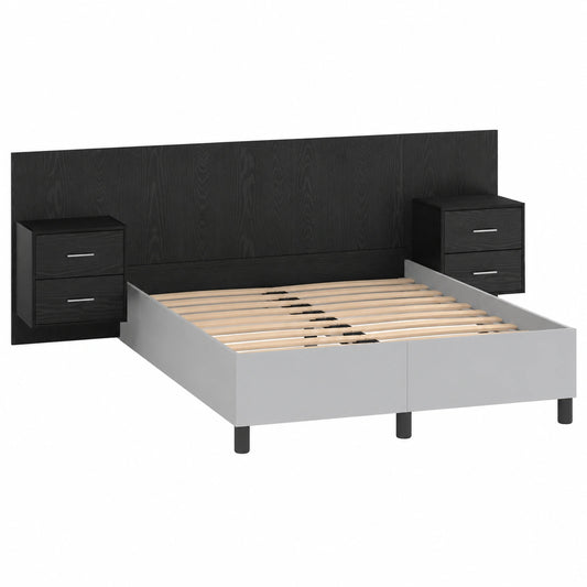 Lit, en chêne, avec rangement, coloris noir, 3 pièces, pour la chambre