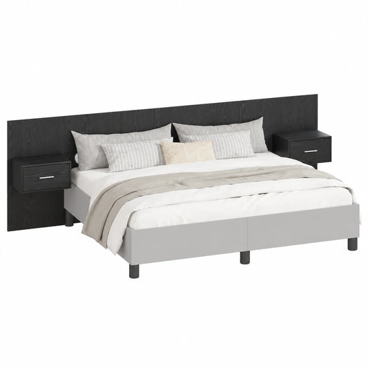 Lit, 3 pièces, avec rangement, en chêne, coloris noir, pour la chambre