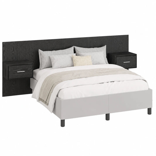 Lit, en chêne et métal, avec rangement, coloris noir, 3 pièces, pour la chambre