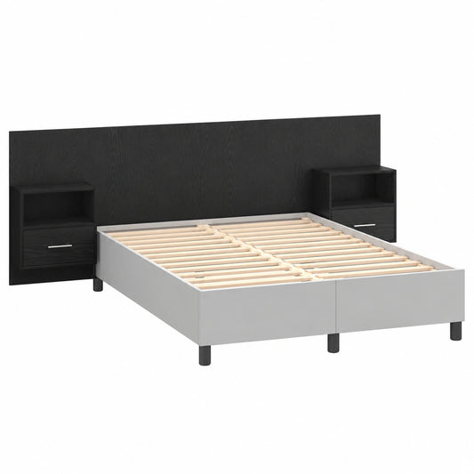 Lit, en chêne et métal, avec rangement, coloris noir, 3 pièces, pour la chambre