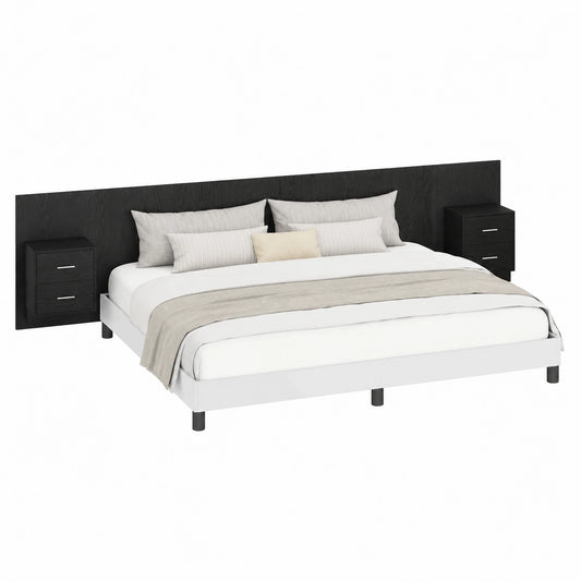 Lit, 3 pièces, avec rangement, en chêne, coloris noir, pour la chambre