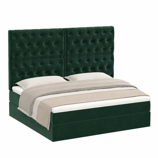 Lit, en velours, coloris vert, pour la chambre