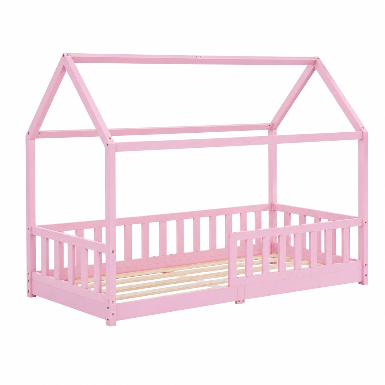 Lit cabane, avec sommier, en bois massif, coloris rose, 90 x 200 cm, pour la chambre d’enfant