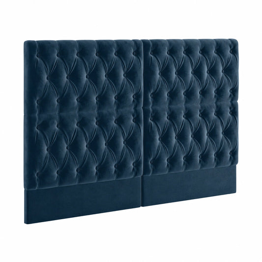 Lit, en velours, coloris bleu, pour la chambre