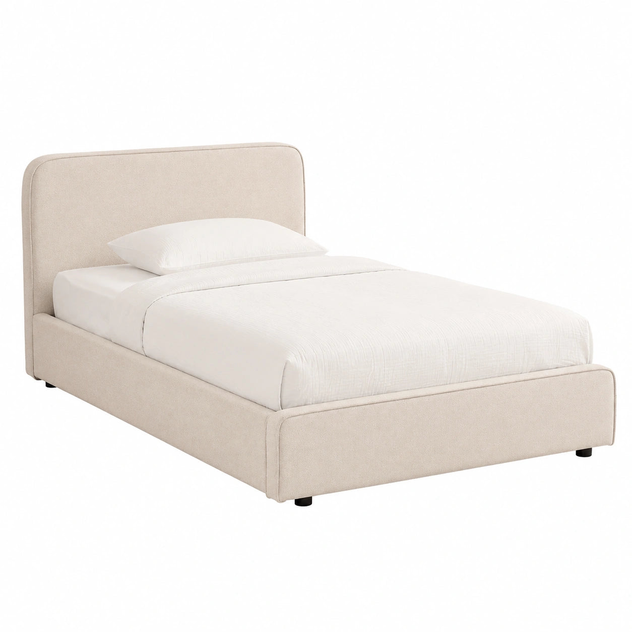 Lit, avec sommier, en tissu, 1 place, 90 x 190 cm, coloris blanc et crème, pour la chambre
