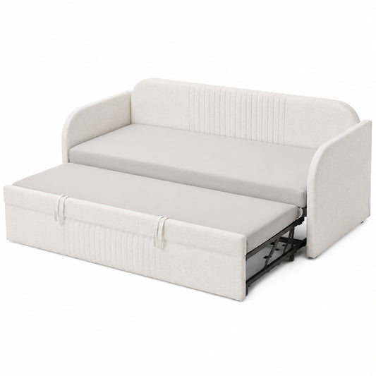 Canapé convertible, en lin, avec sommier, coloris beige, 180 x 200 cm, pour le salon ou la chambre d’amis